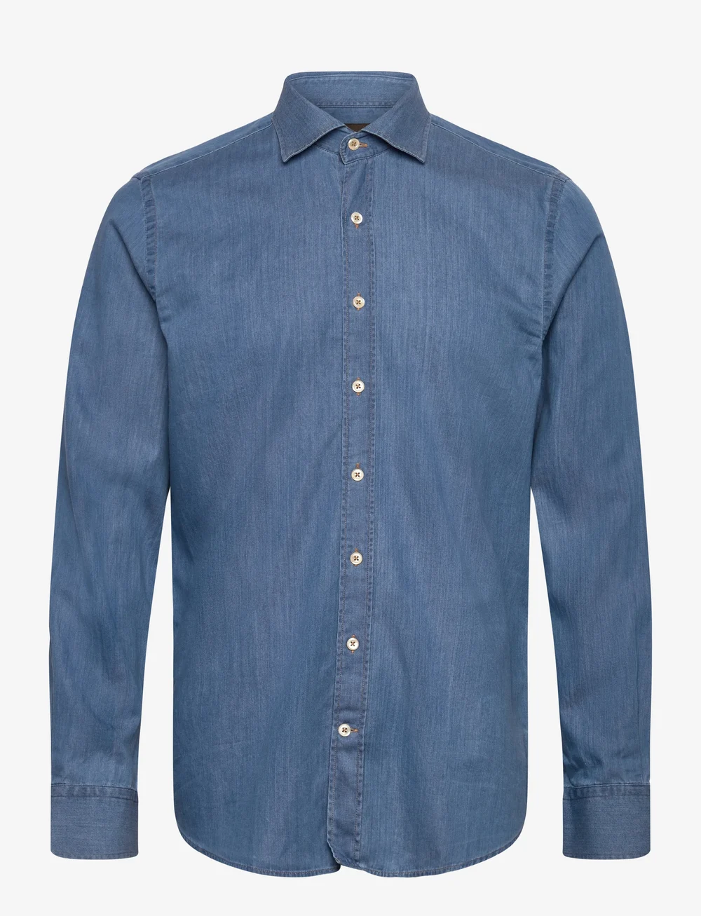 Oscar Jacobson - Slim Fit Cut Away Washed Denim Shirt - denimskjorter - chamb blue - 0