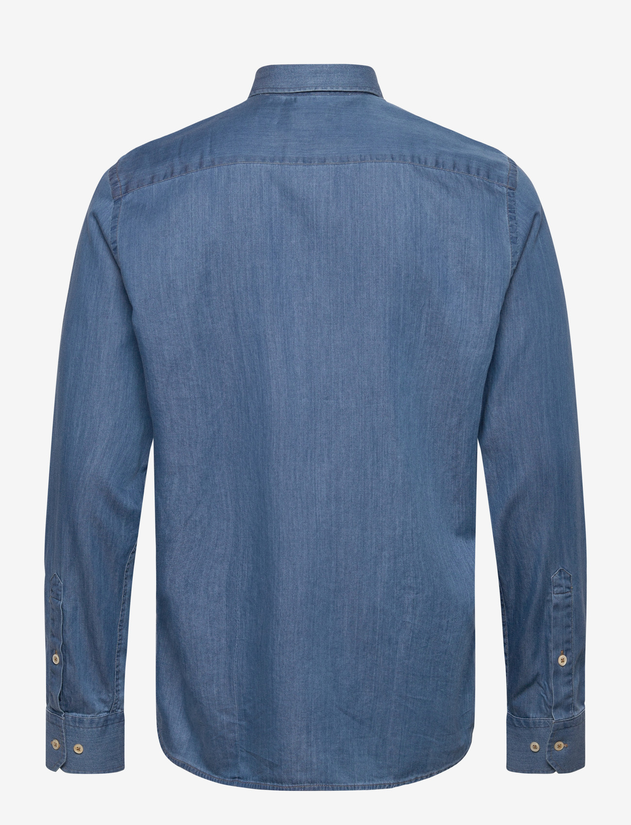 Oscar Jacobson - Slim Fit Cut Away Washed Denim Shirt - basic shirts - chamb blue - 1
