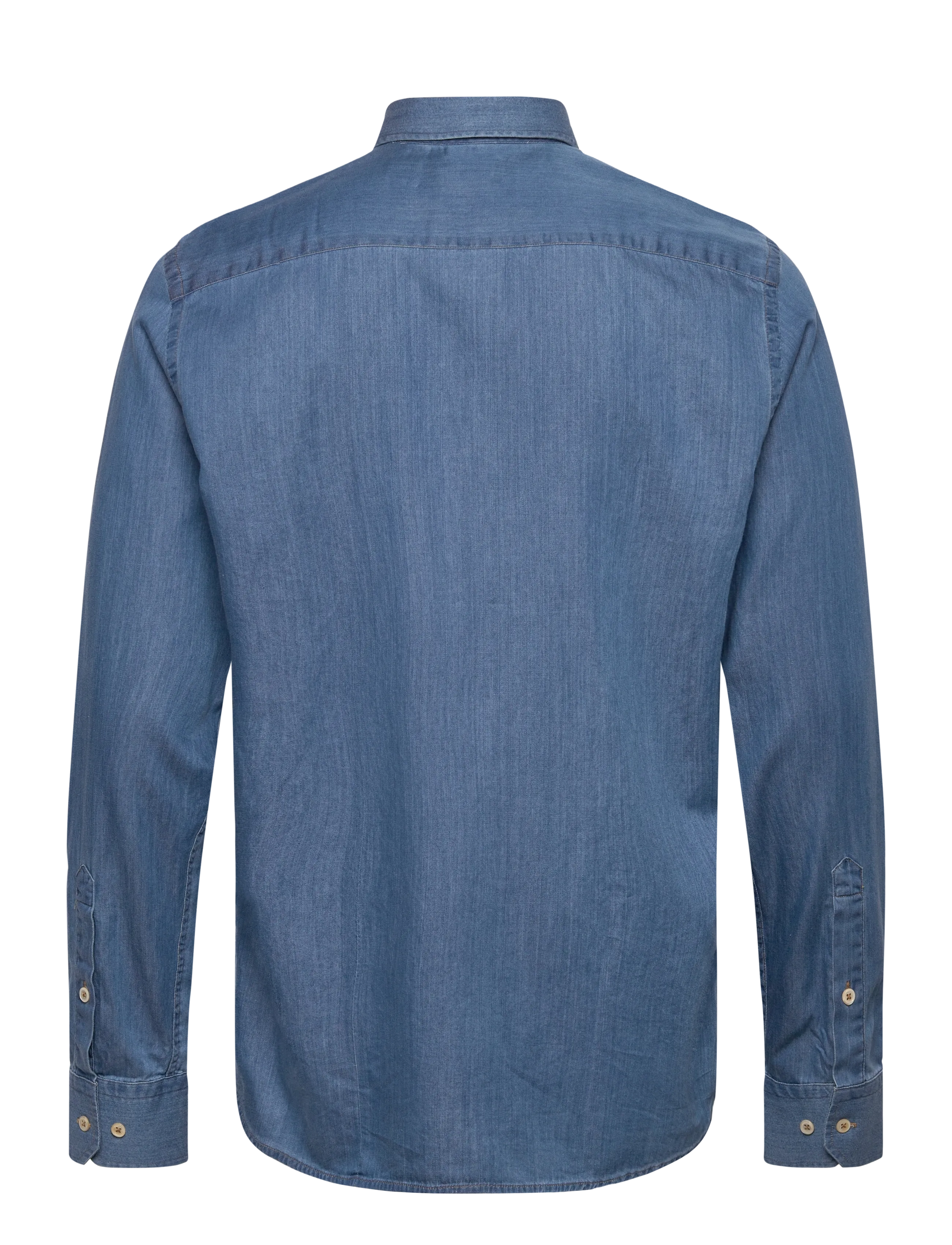Oscar Jacobson - Slim Fit Cut Away Washed Denim Shirt - chamb blue - 1