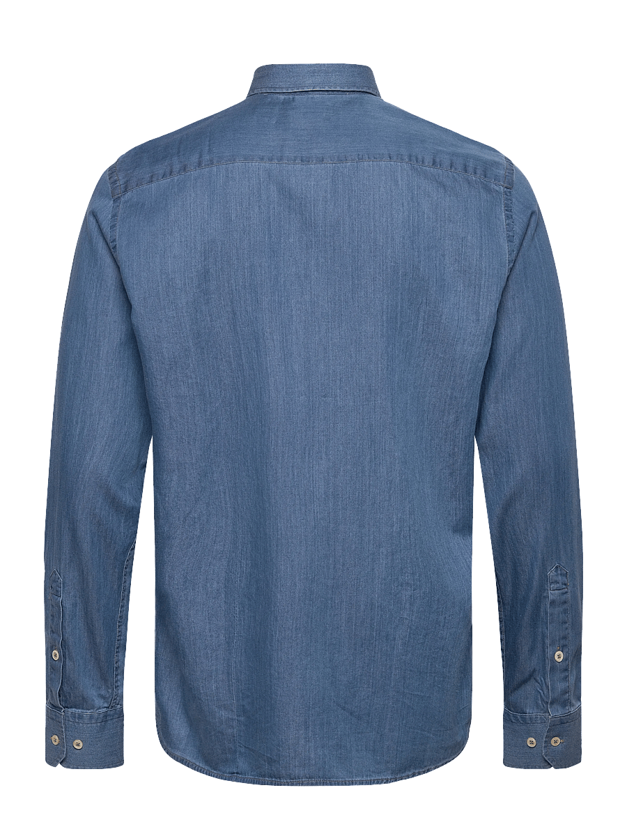 Oscar Jacobson - Slim Fit Cut Away Washed Denim Shirt - chamb blue - 1