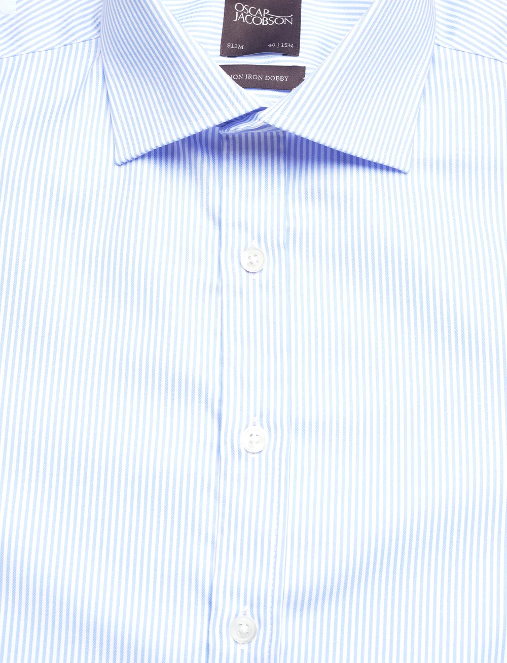 Oscar Jacobson - Slim Fit Cut Away Non Iron Banker Stripe - basic shirts - light blue - 2