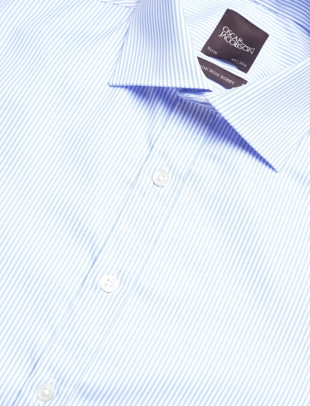 Oscar Jacobson - Slim Fit Cut Away Non Iron Banker Stripe - basic shirts - light blue - 3