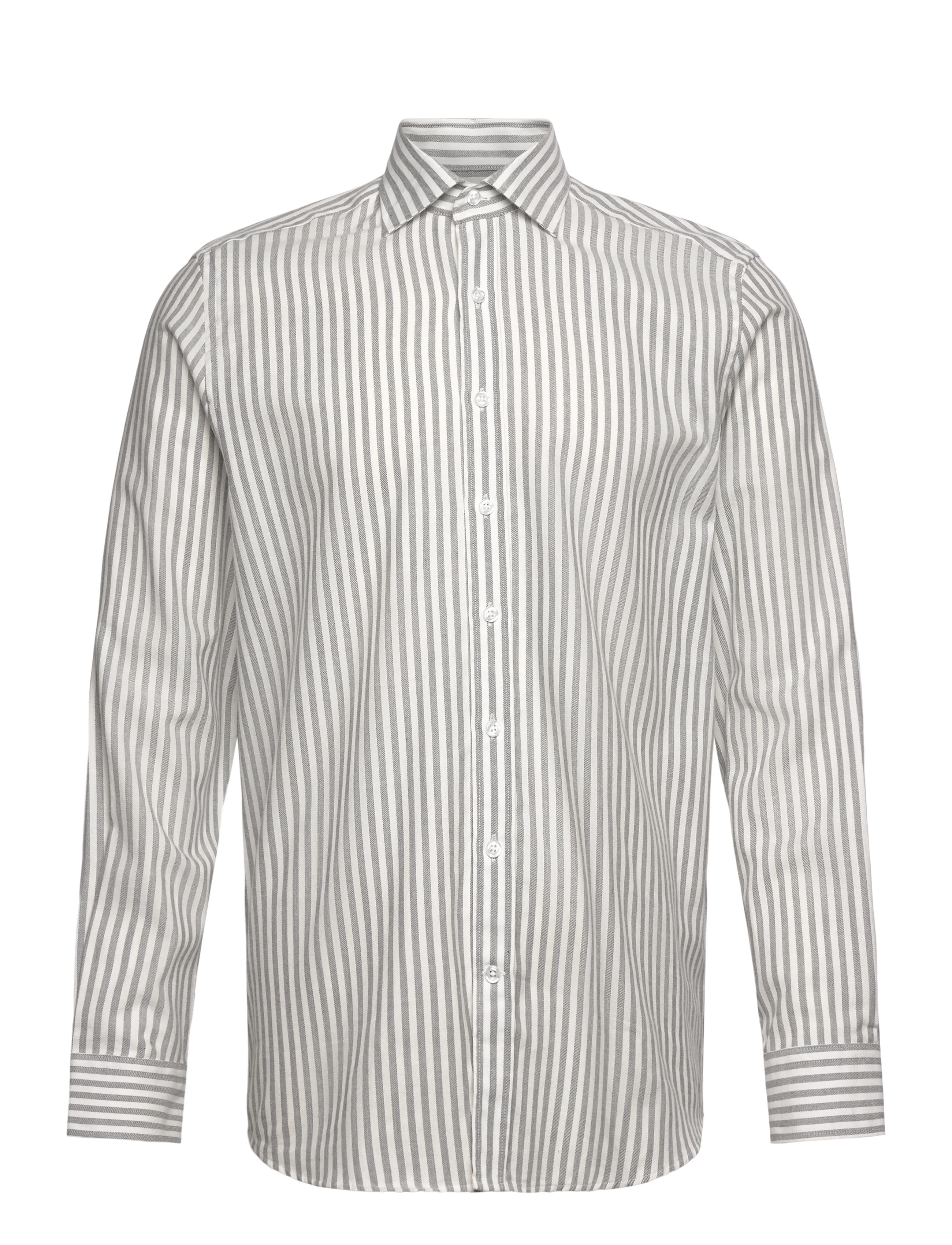Oscar Jacobson Reg Fit Cut Away Striped Flannel, 40, Shirts, Grau - Männerswear