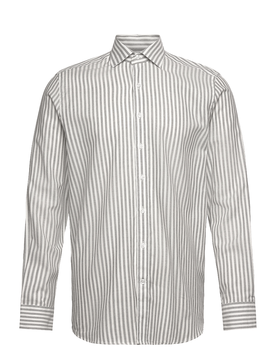 Oscar Jacobson - Reg Fit Cut Away Striped Flannel - seaside grey - 0