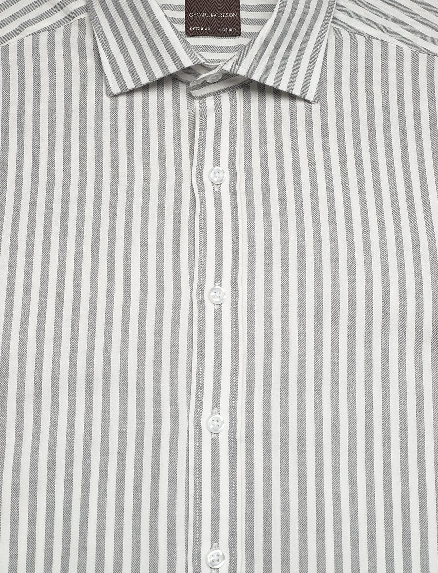 Oscar Jacobson - Reg Fit Cut Away Striped Flannel - seaside grey - 2