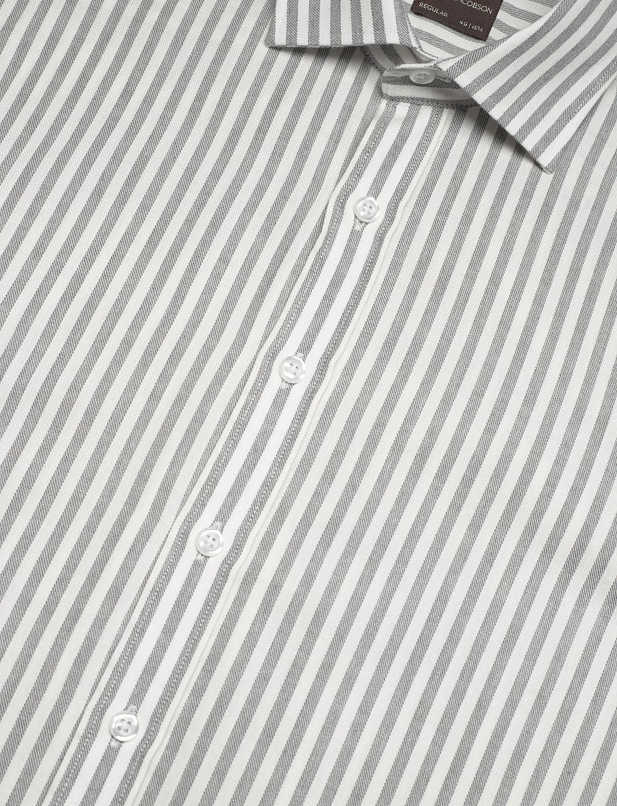 Oscar Jacobson - Reg Fit Cut Away Striped Flannel - seaside grey - 3