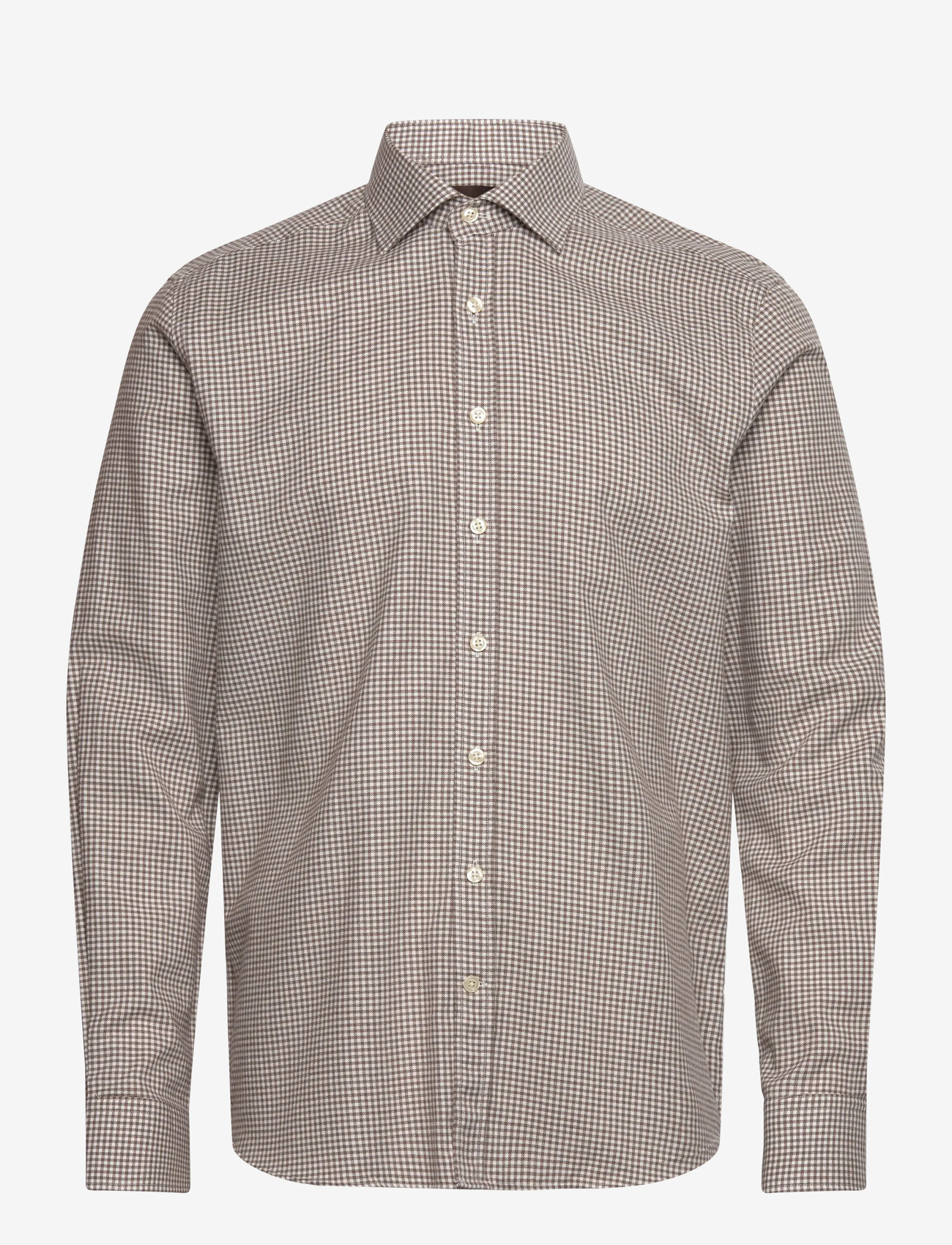 Oscar Jacobson - Reg Fit Cut Away Gingham Flannel - basic skjortor - latte beige - 0