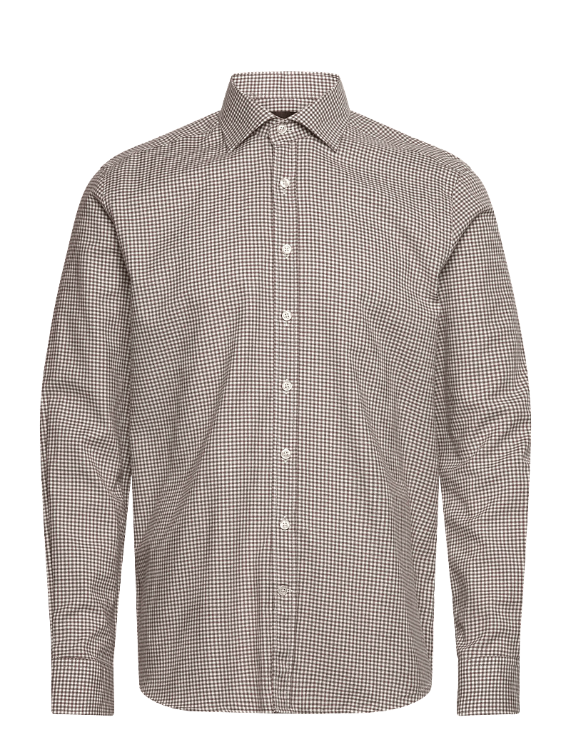 Oscar Jacobson - Reg Fit Cut Away Gingham Flannel - basic skjortor - latte beige - 0