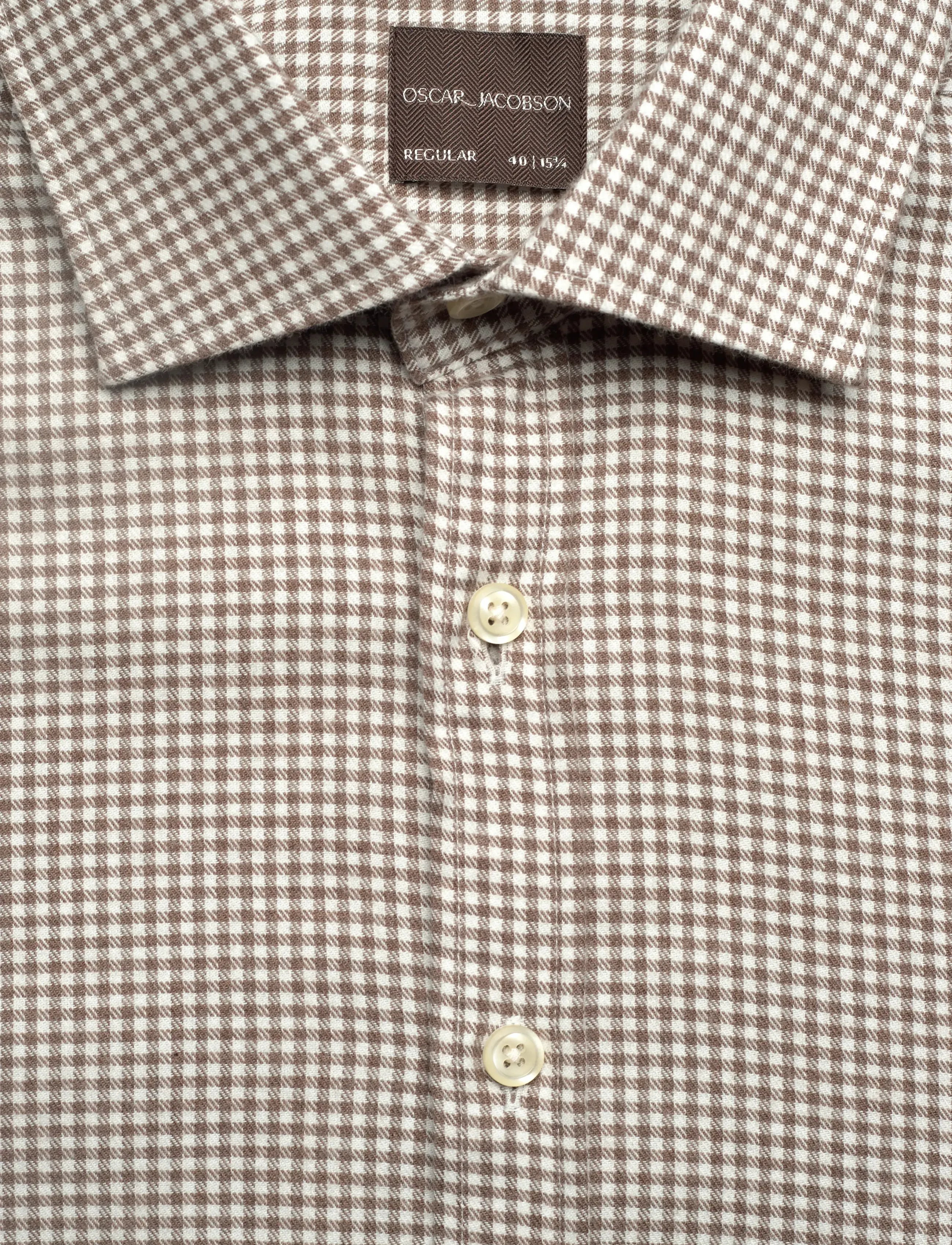 Oscar Jacobson - Reg Fit Cut Away Gingham Flannel - latte beige - 2