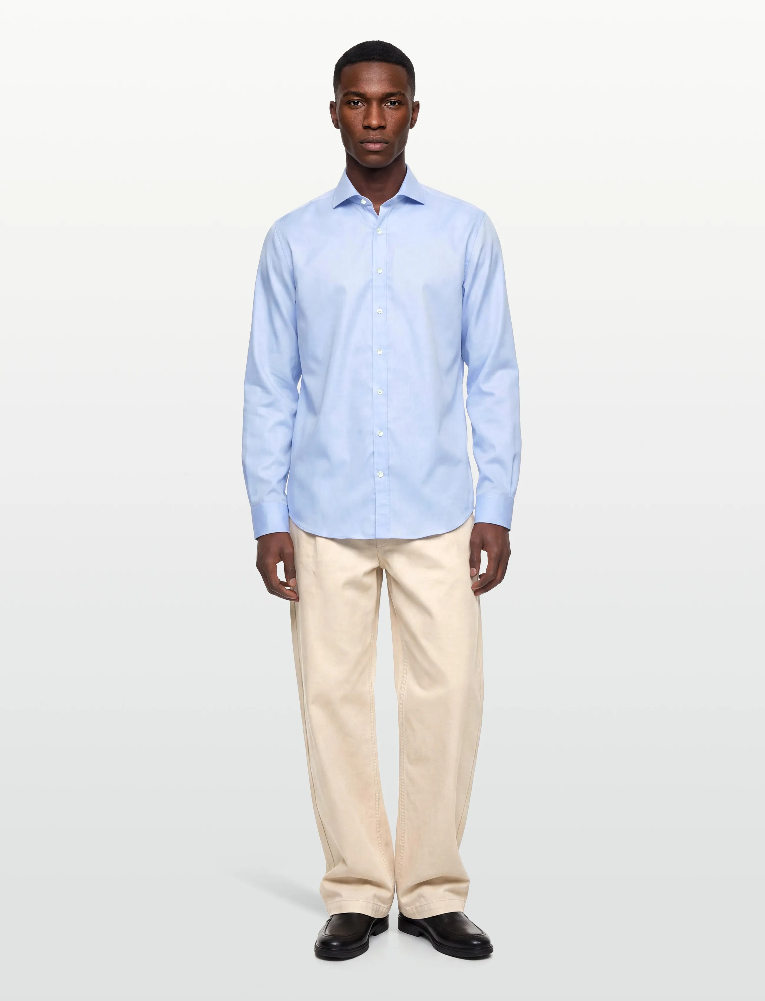 Oscar Jacobson Reg Fit Cut Away Non Iron Twill, Mænd, Regular Fit Cut Away Krave Skjorte, Blå, Str: 42