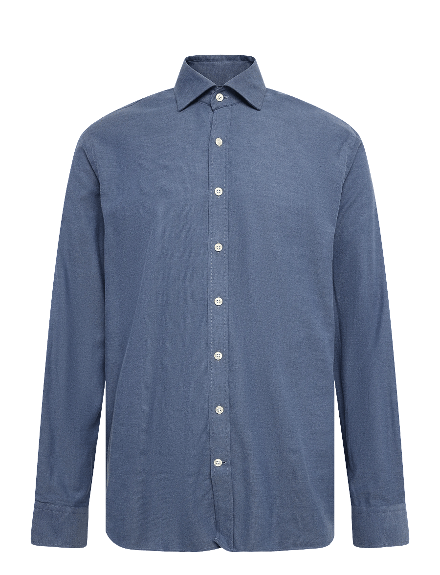 Oscar Jacobson - Reg Fit Cut Away Brushed Flannel - flanell-hemden - bijon blue - 1