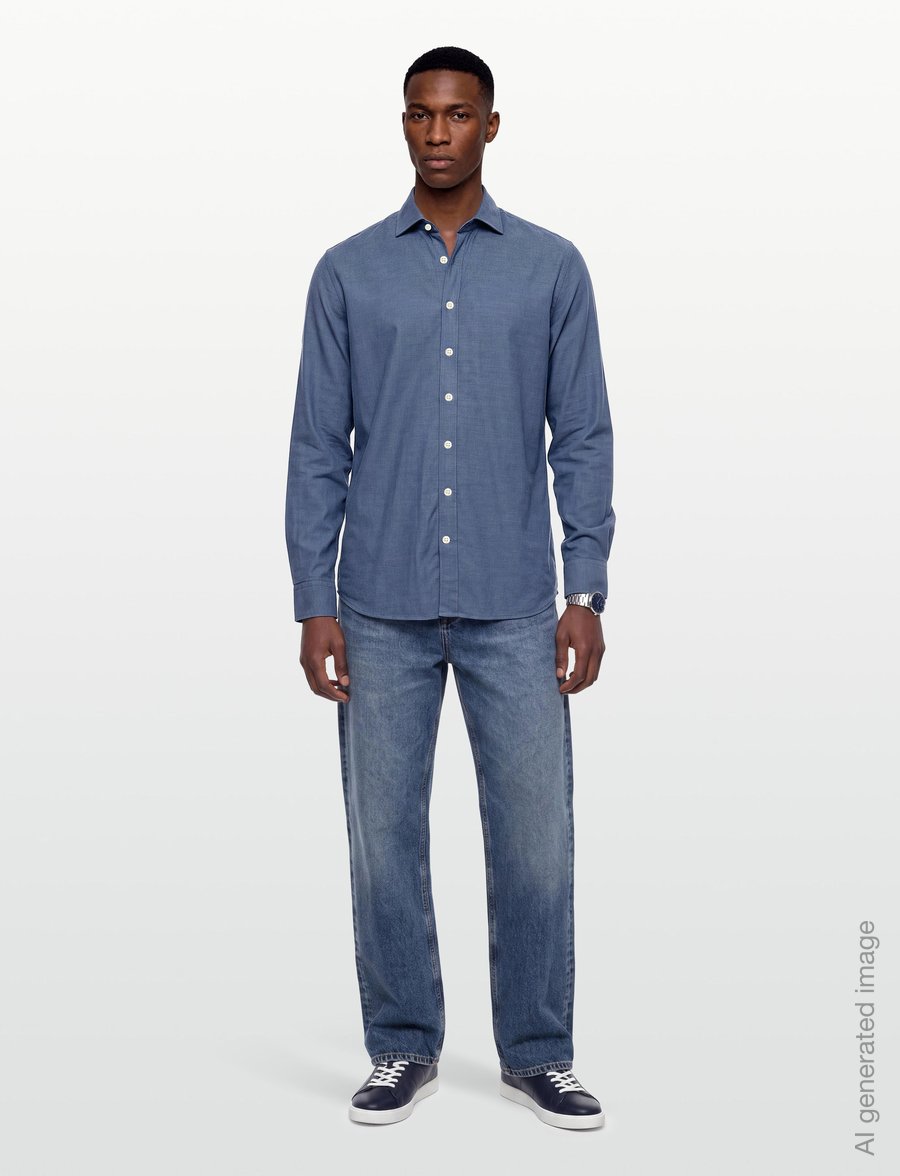 Oscar Jacobson - Reg Fit Cut Away Brushed Flannel - flanell-hemden - bijon blue - 0