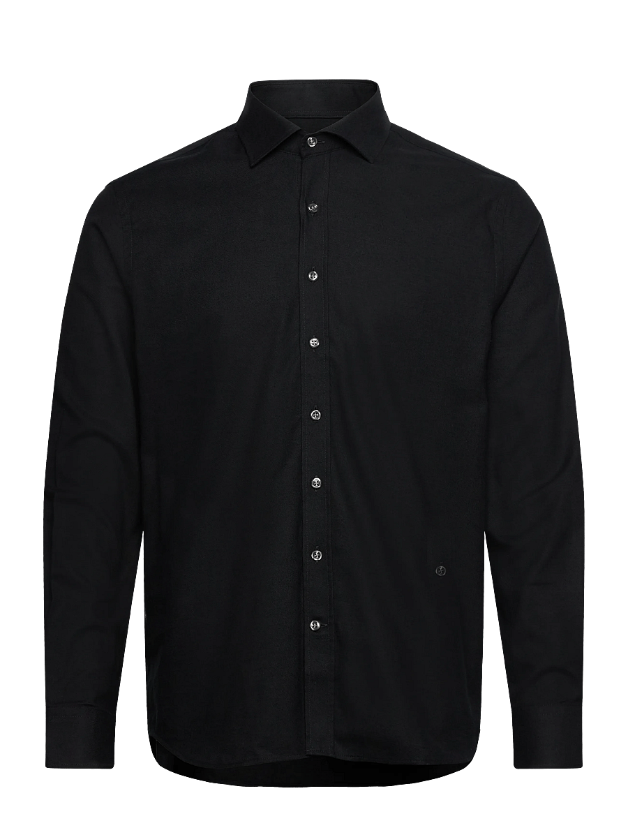 Oscar Jacobson - Reg Fit Cut Away Brushed Flannel - flanellskjortor - black - 0