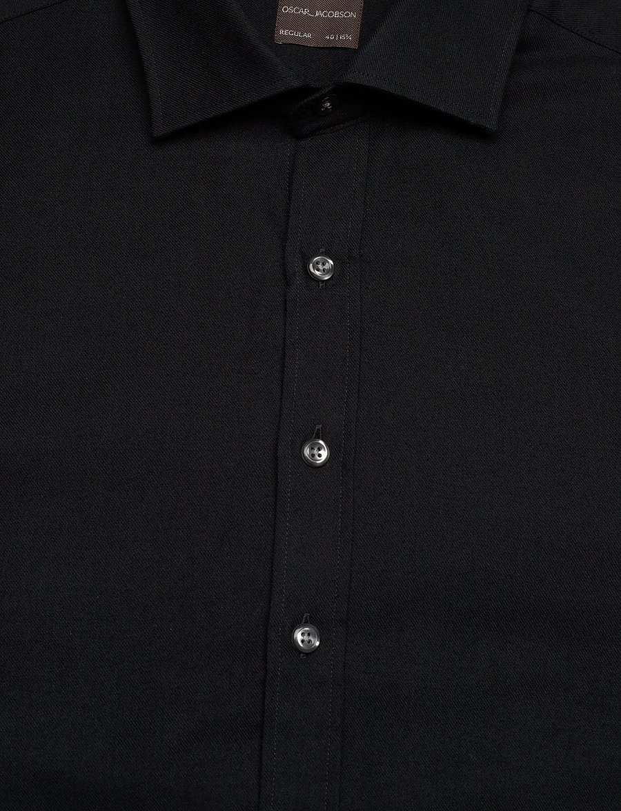 Oscar Jacobson - Reg Fit Cut Away Brushed Flannel - flanellskjortor - black - 2