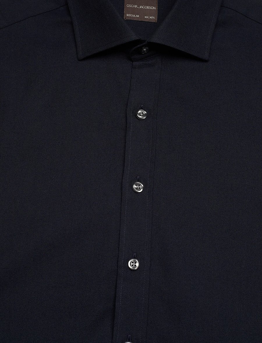 Oscar Jacobson - Reg Fit Cut Away Brushed Flannel - flanellskjortor - navy - 2