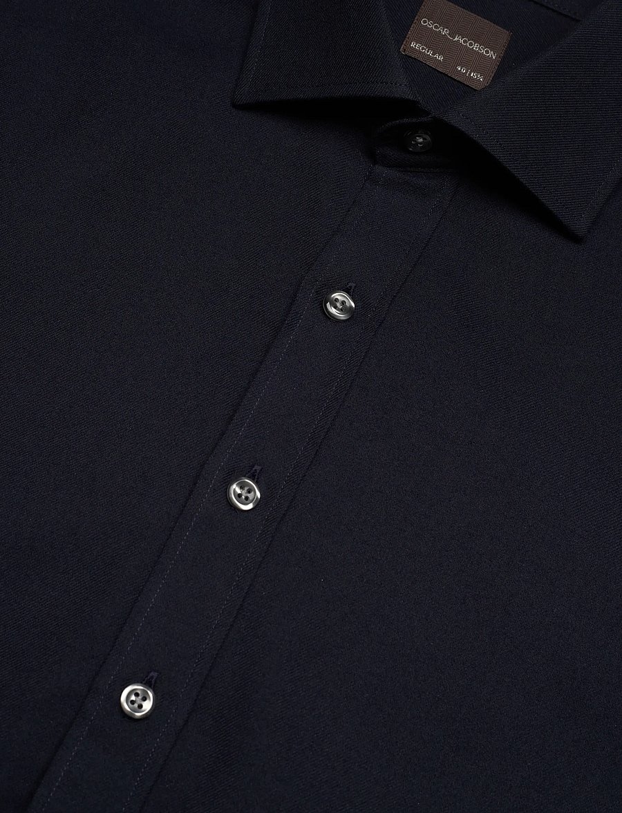 Oscar Jacobson - Reg Fit Cut Away Brushed Flannel - flanellskjortor - navy - 3