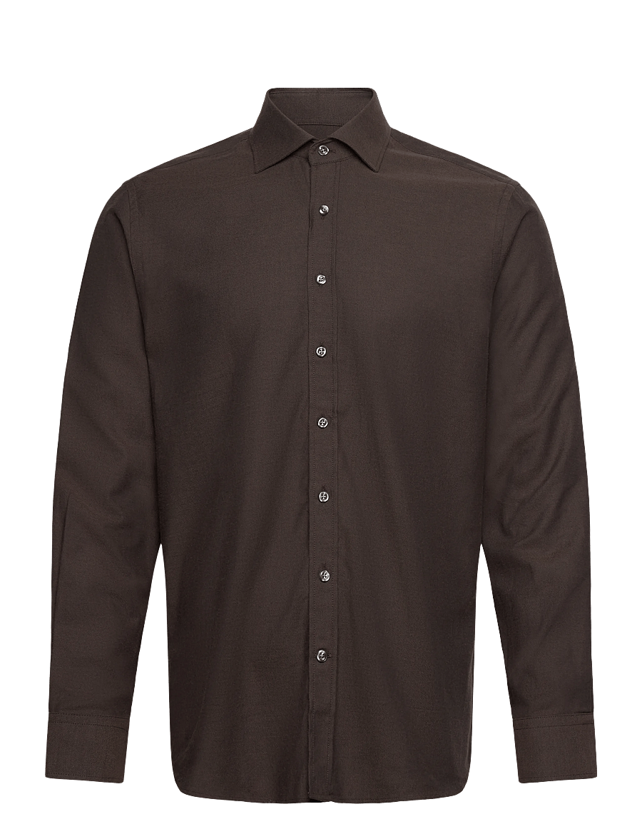 Oscar Jacobson - Reg Fit Cut Away Brushed Flannel - flanell-hemden - warm brown - 0