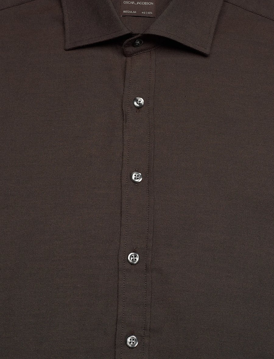 Oscar Jacobson - Reg Fit Cut Away Brushed Flannel - flanell-hemden - warm brown - 2