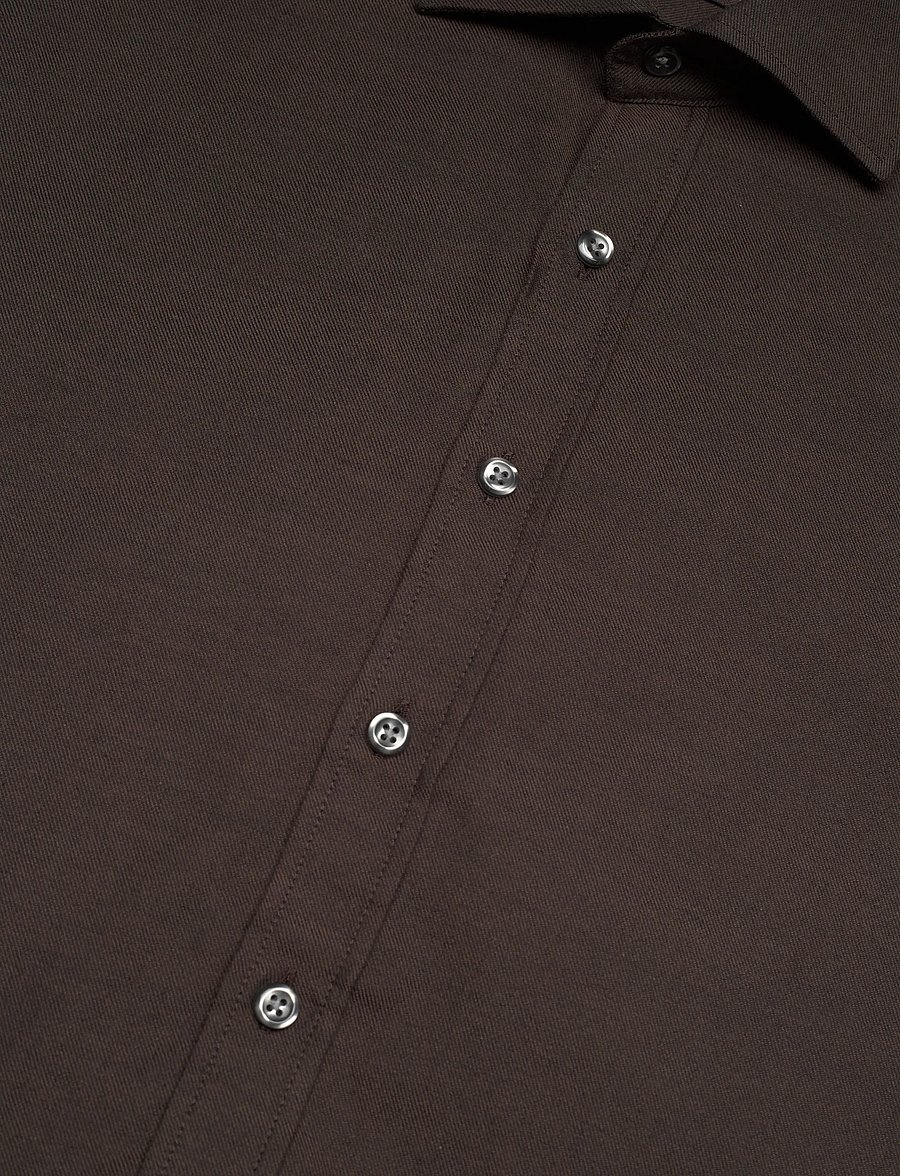 Oscar Jacobson - Reg Fit Cut Away Brushed Flannel - flanell-hemden - warm brown - 3