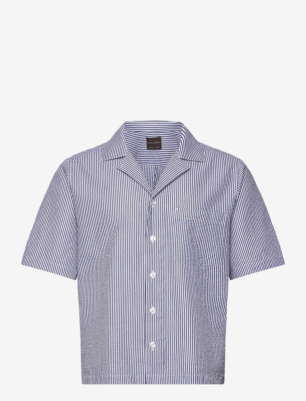 Oscar Jacobson - Reg Fit Cuban SS Striped Seersucker Shirt - kurzarmhemden - optical white - 0