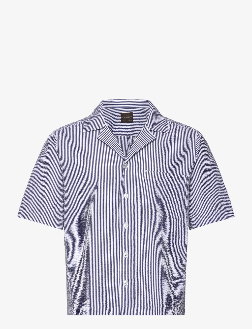 Oscar Jacobson - Reg Fit Cuban SS Striped Seersucker Shirt - short-sleeved shirts - optical white - 0