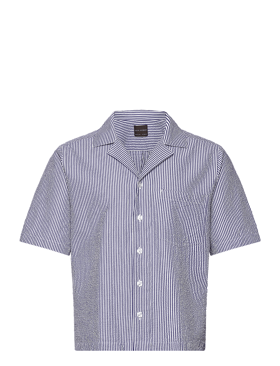 Oscar Jacobson - Reg Fit Cuban SS Striped Seersucker Shirt - optical white - 0