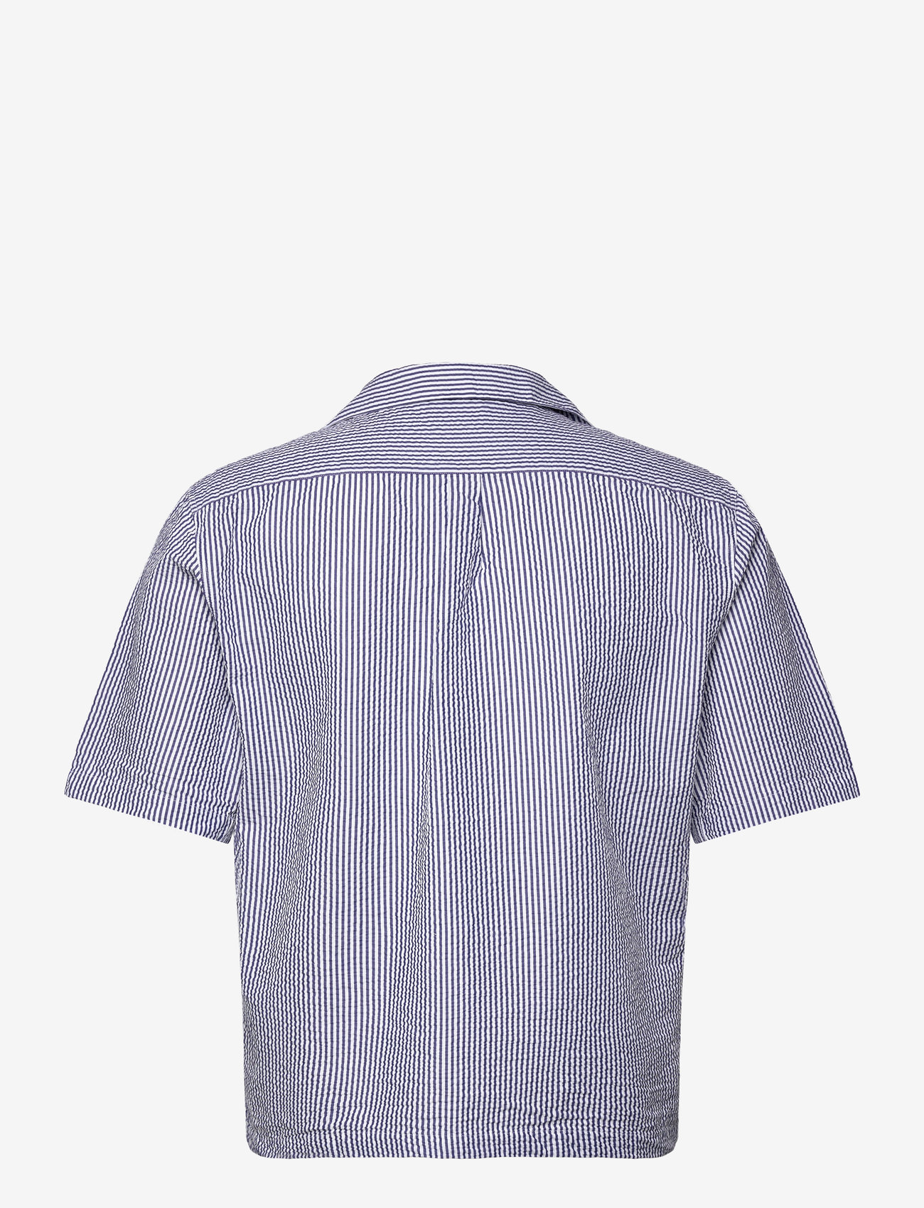 Oscar Jacobson - Reg Fit Cuban SS Striped Seersucker Shirt - kurzarmhemden - optical white - 1