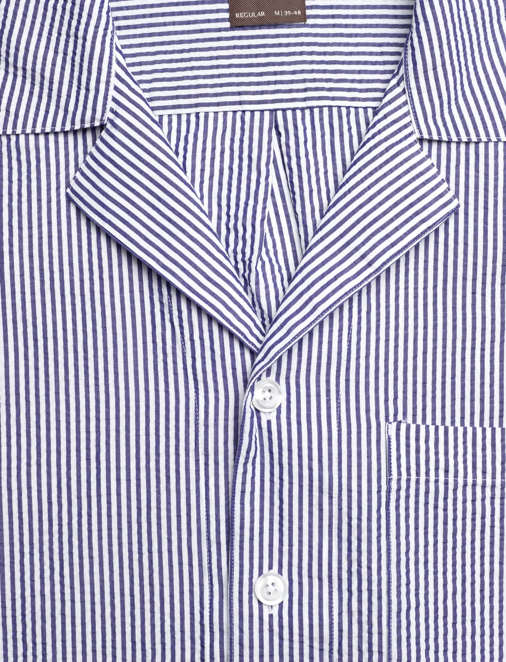 Oscar Jacobson - Reg Fit Cuban SS Striped Seersucker Shirt - short-sleeved shirts - optical white - 2