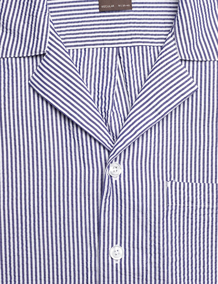 Oscar Jacobson - Reg Fit Cuban SS Striped Seersucker Shirt - optical white - 2