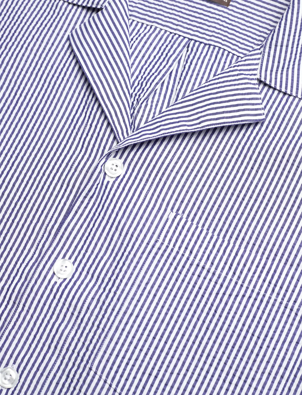 Oscar Jacobson - Reg Fit Cuban SS Striped Seersucker Shirt - short-sleeved shirts - optical white - 3