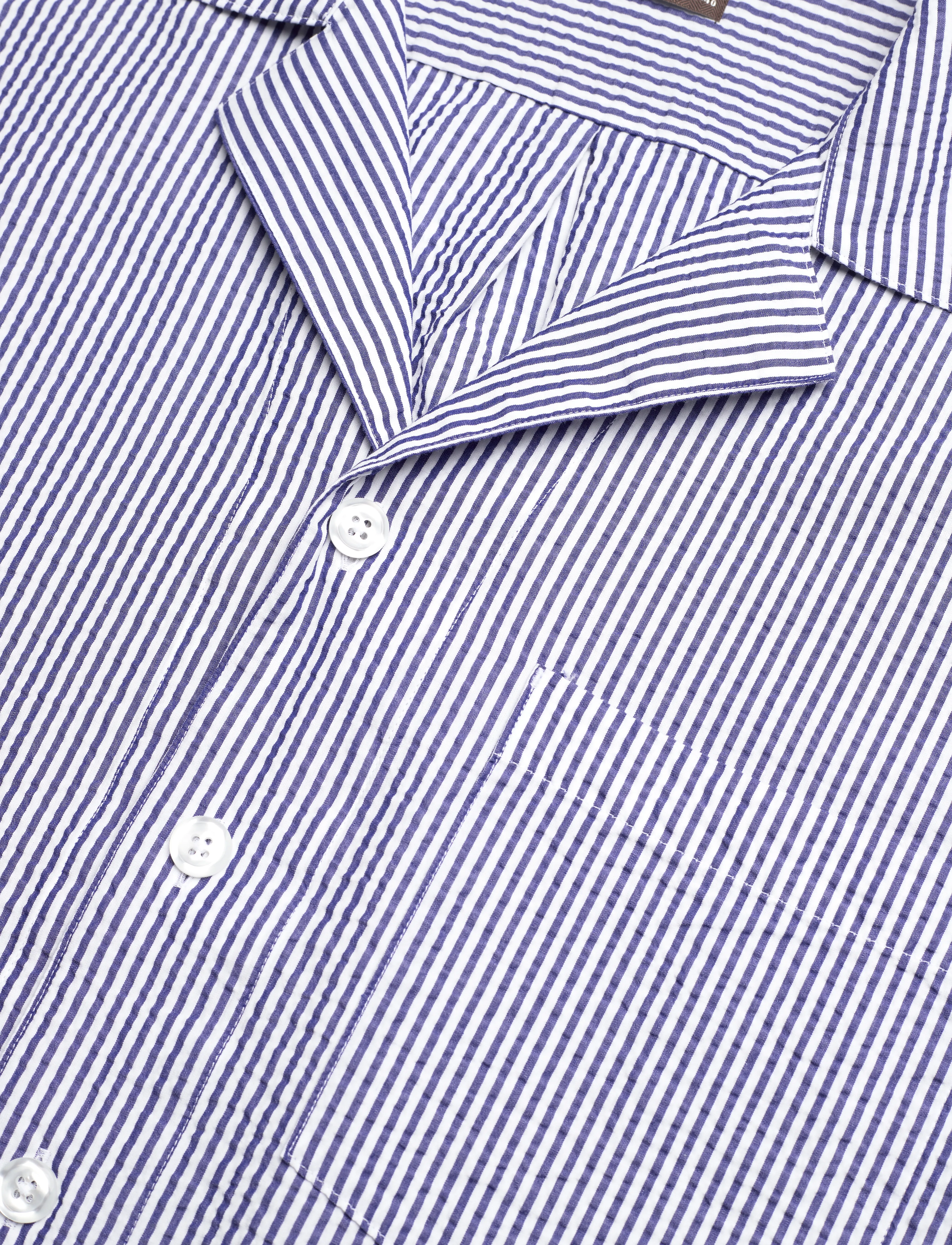 Oscar Jacobson - Reg Fit Cuban SS Striped Seersucker Shirt - optical white - 3