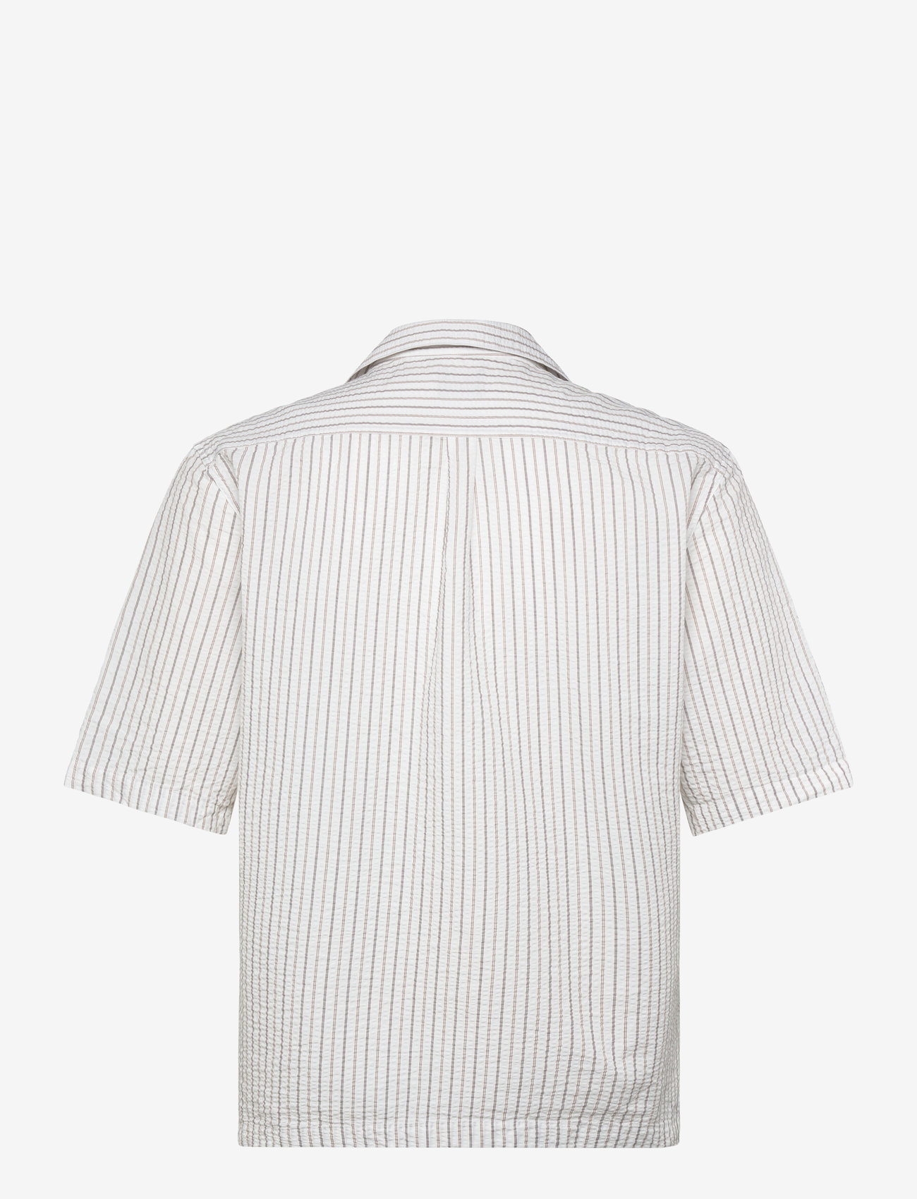 Oscar Jacobson - Reg Fit Cuban SS Striped Seersucker Shirt - kortærmede skjorter - snow white - 1