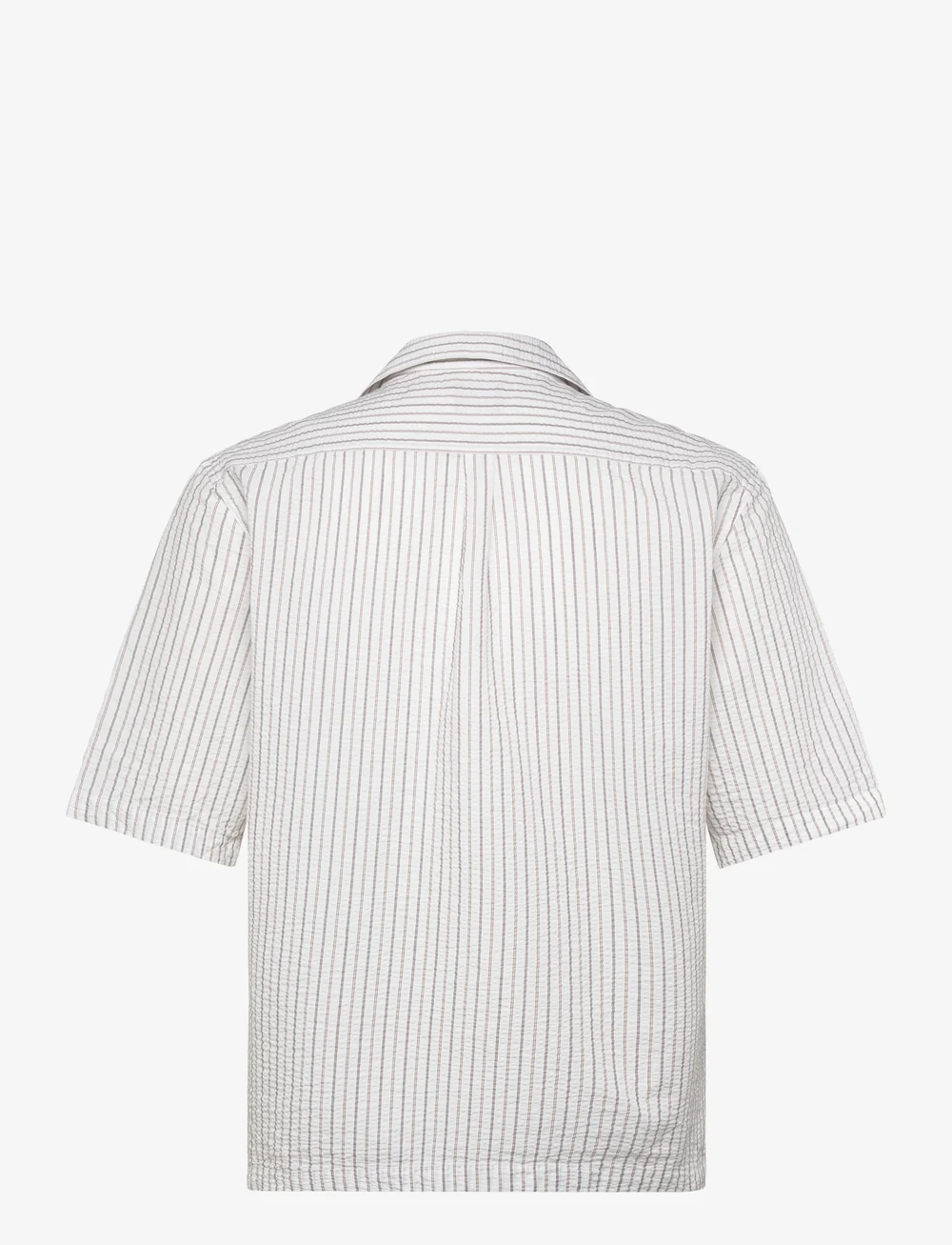 Oscar Jacobson - Reg Fit Cuban SS Striped Seersucker Shirt - kortärmade skjortor - snow white - 1