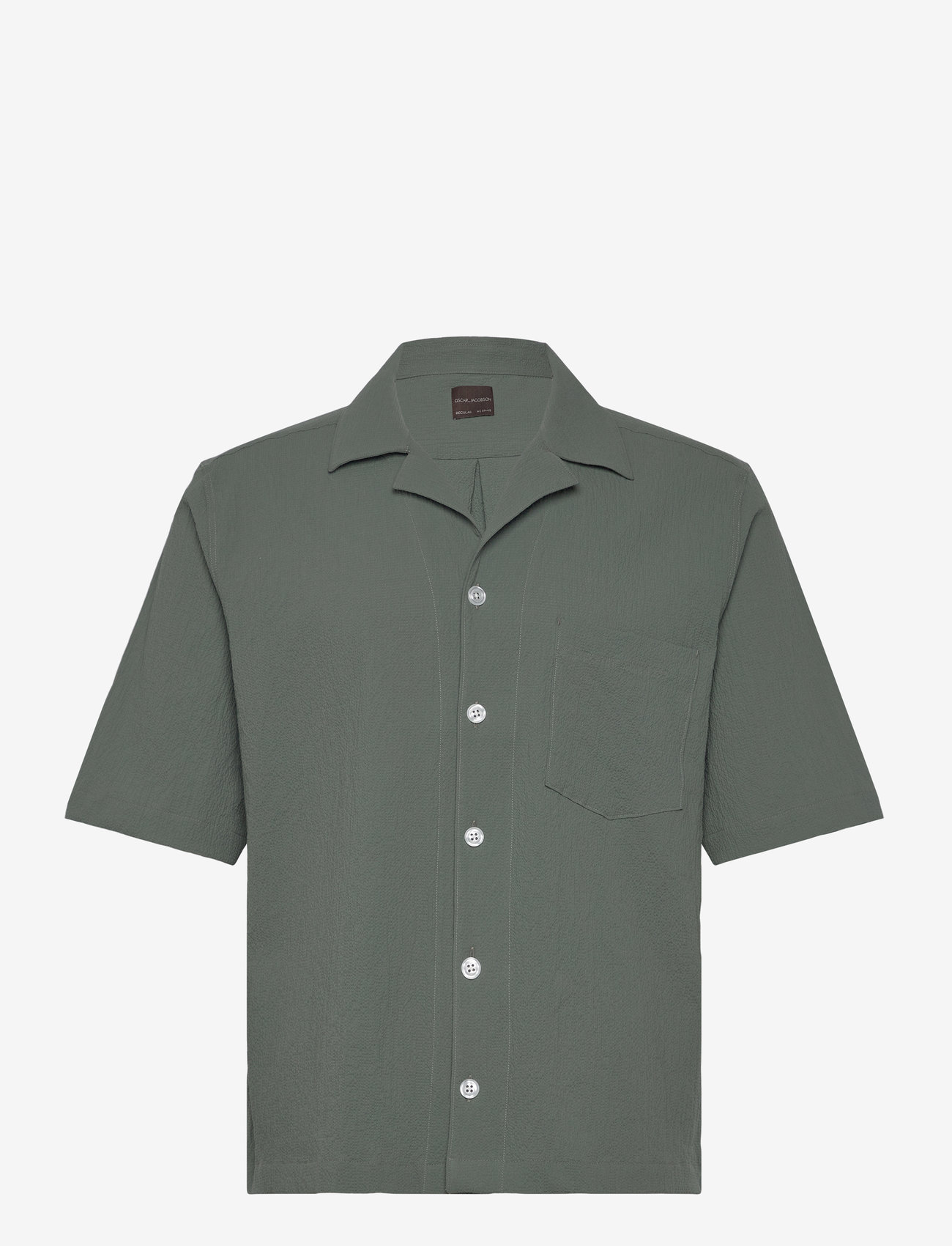 Oscar Jacobson - Reg Fit Cuban SS Seersucker Shirt - kortärmade skjortor - 875 - balsam green - 0