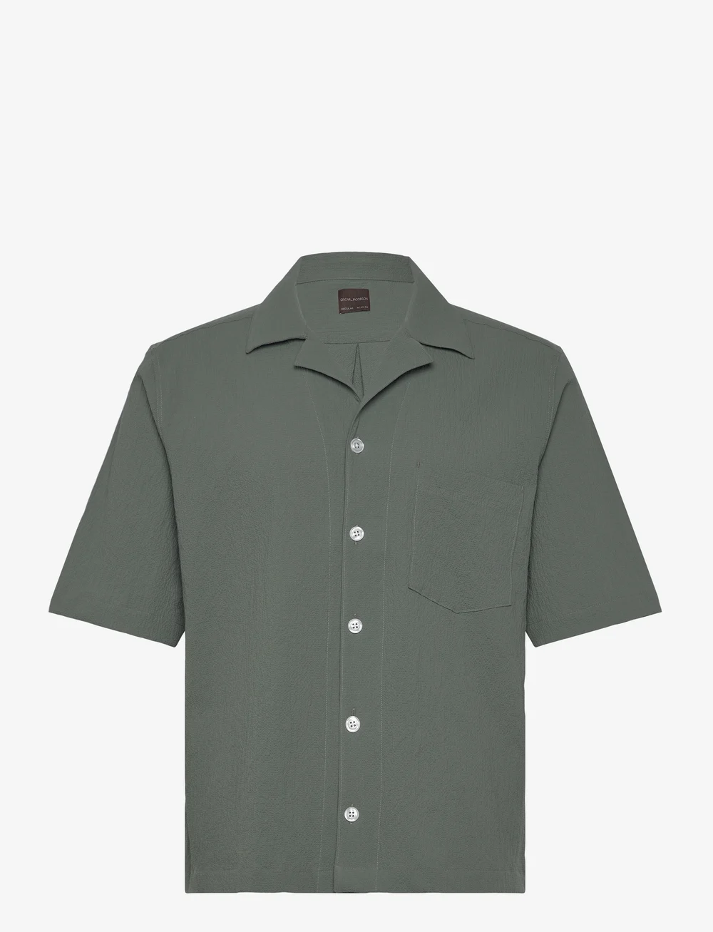 Oscar Jacobson - Reg Fit Cuban SS Seersucker Shirt - stuttermaskyrtur - 875 - balsam green - 0