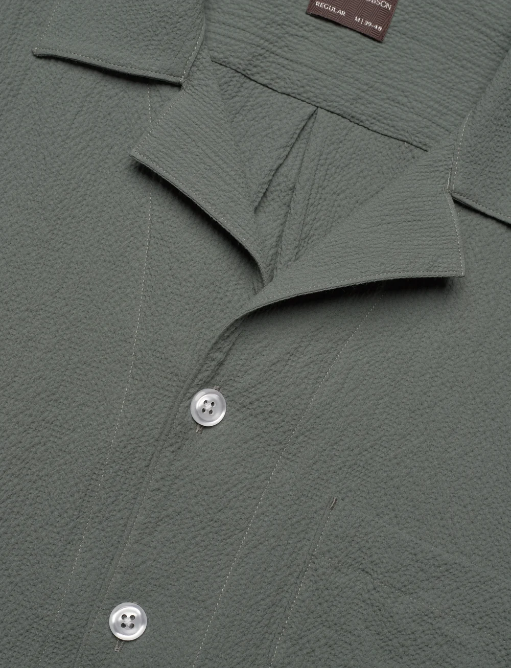 Oscar Jacobson - Reg Fit Cuban SS Seersucker Shirt - stuttermaskyrtur - 875 - balsam green - 3