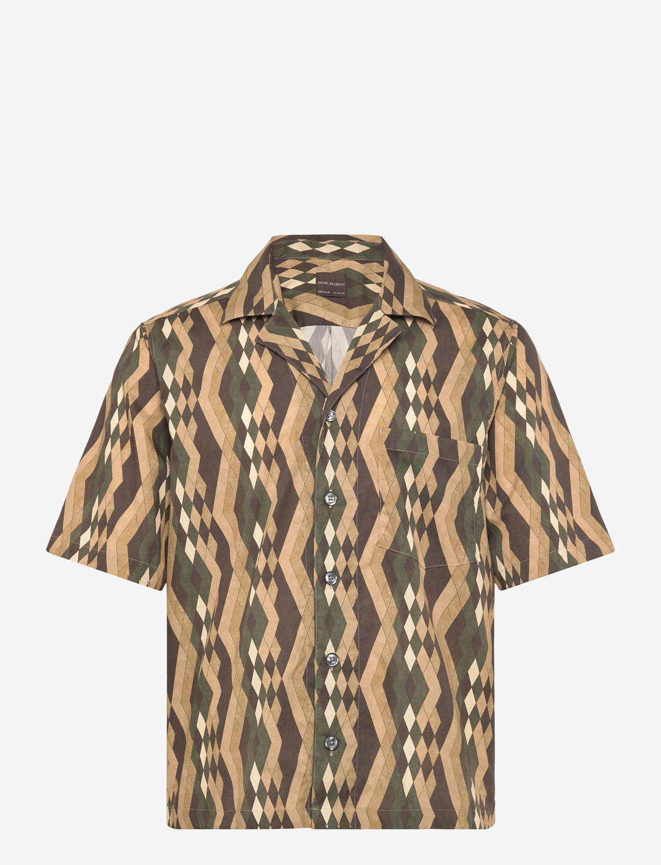 Oscar Jacobson - Reg Fit Cuban SS Tile Print - basic shirts - forest green - 0