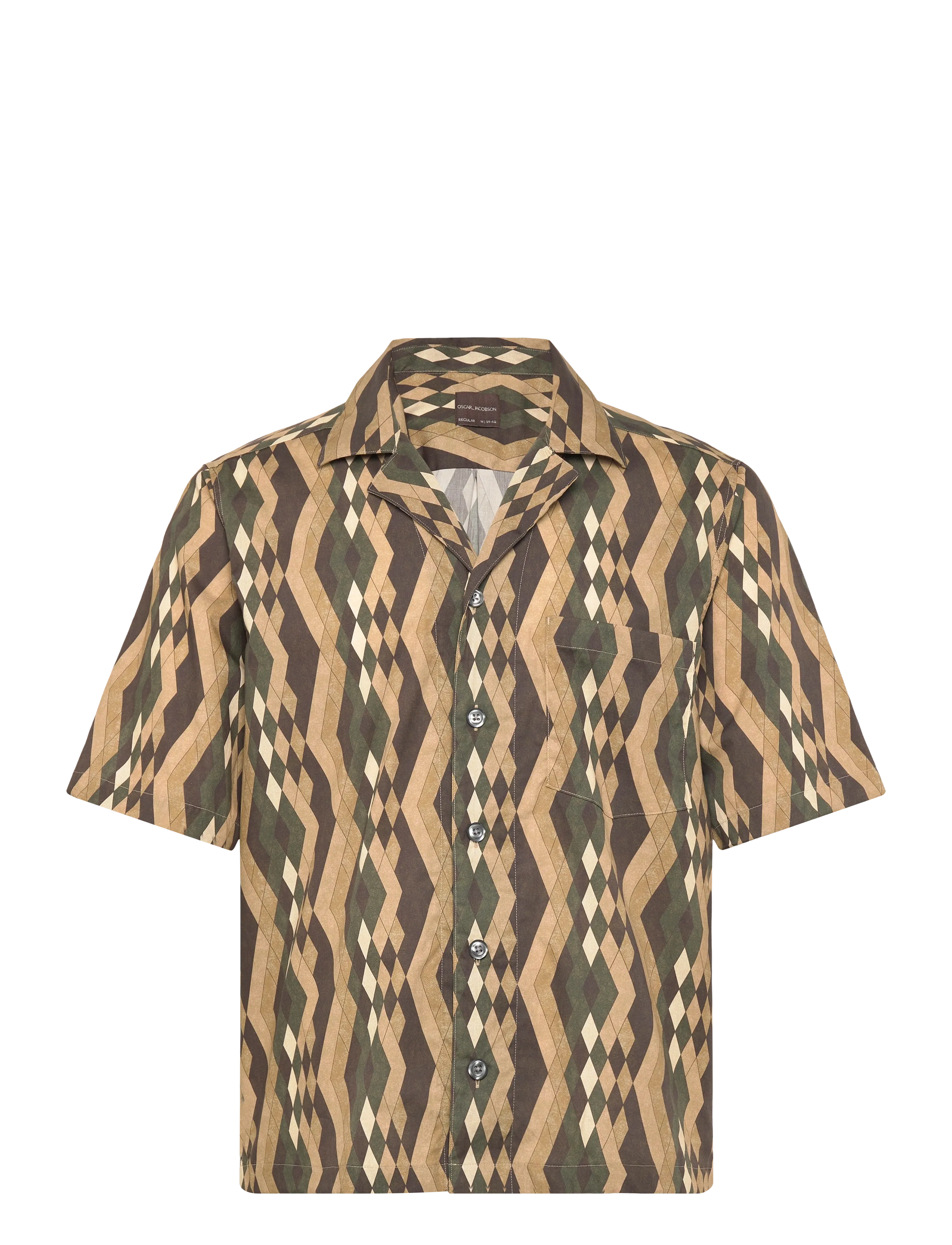 Oscar Jacobson Reg Fit Cuban SS Tile Print - Nordic Style - FOREST GREEN / khaki/green