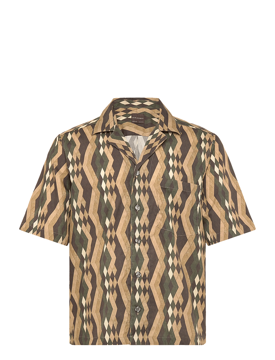 Oscar Jacobson - Reg Fit Cuban SS Tile Print - basic shirts - forest green - 0