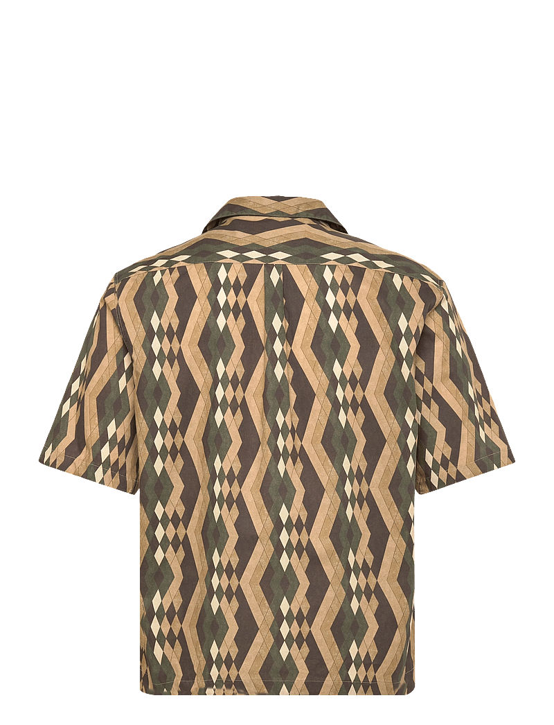 Oscar Jacobson - Reg Fit Cuban SS Tile Print - basic shirts - forest green - 1