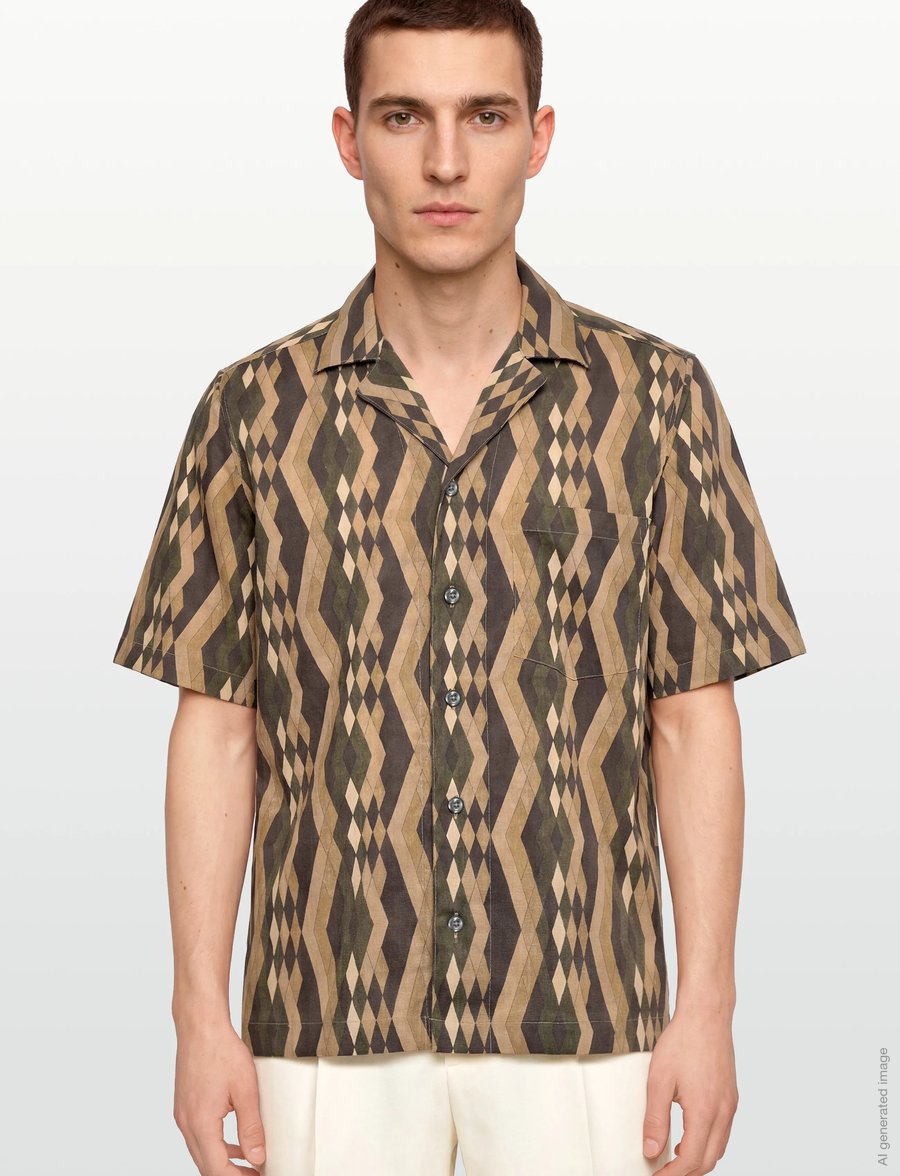 Oscar Jacobson - Reg Fit Cuban SS Tile Print - basic shirts - forest green - 3