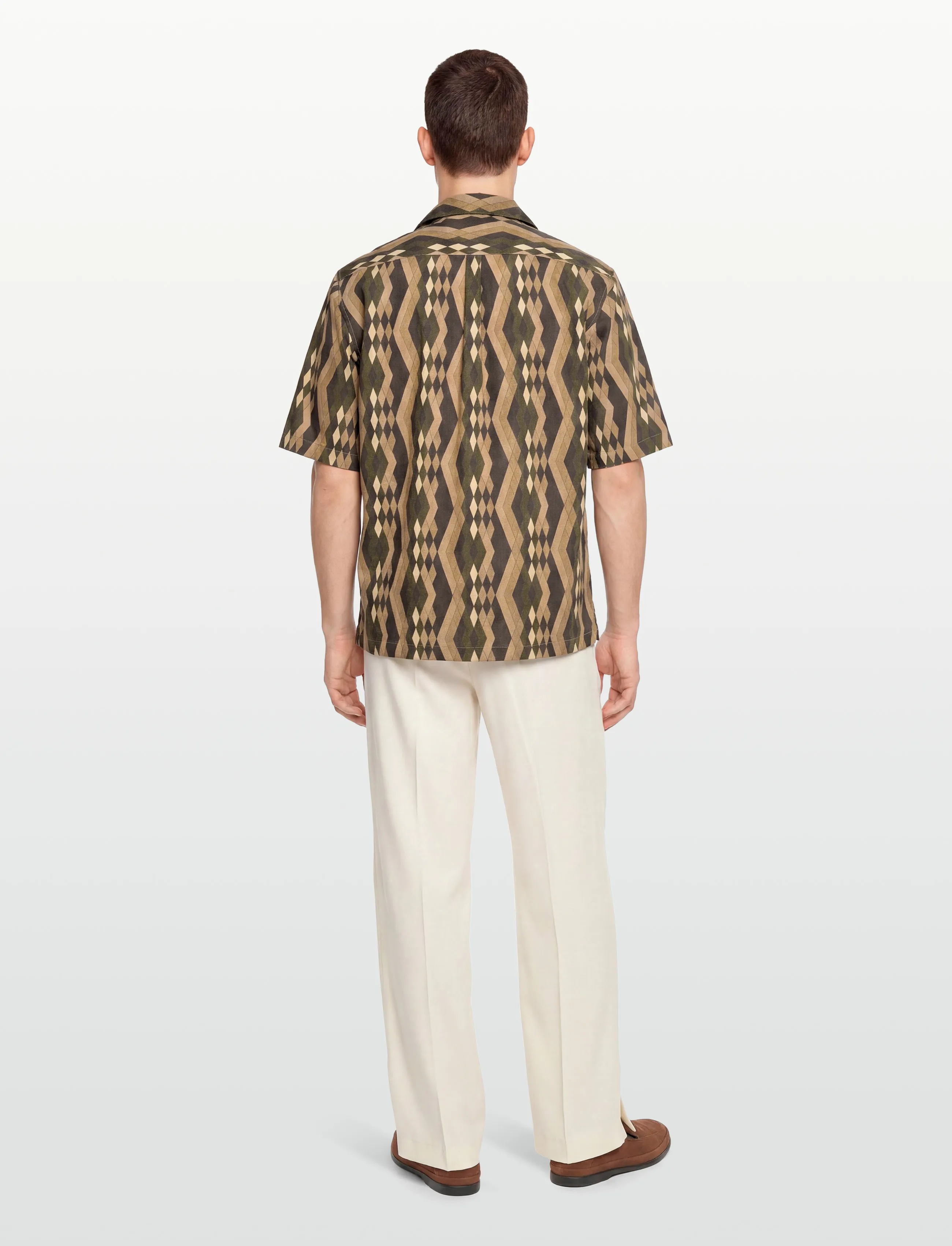 Oscar Jacobson - Reg Fit Cuban SS Tile Print - basic shirts - forest green - 4