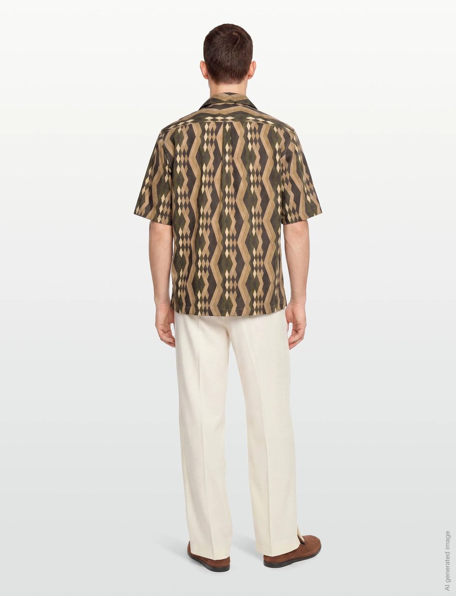 Oscar Jacobson - Reg Fit Cuban SS Tile Print - basic shirts - forest green - 4