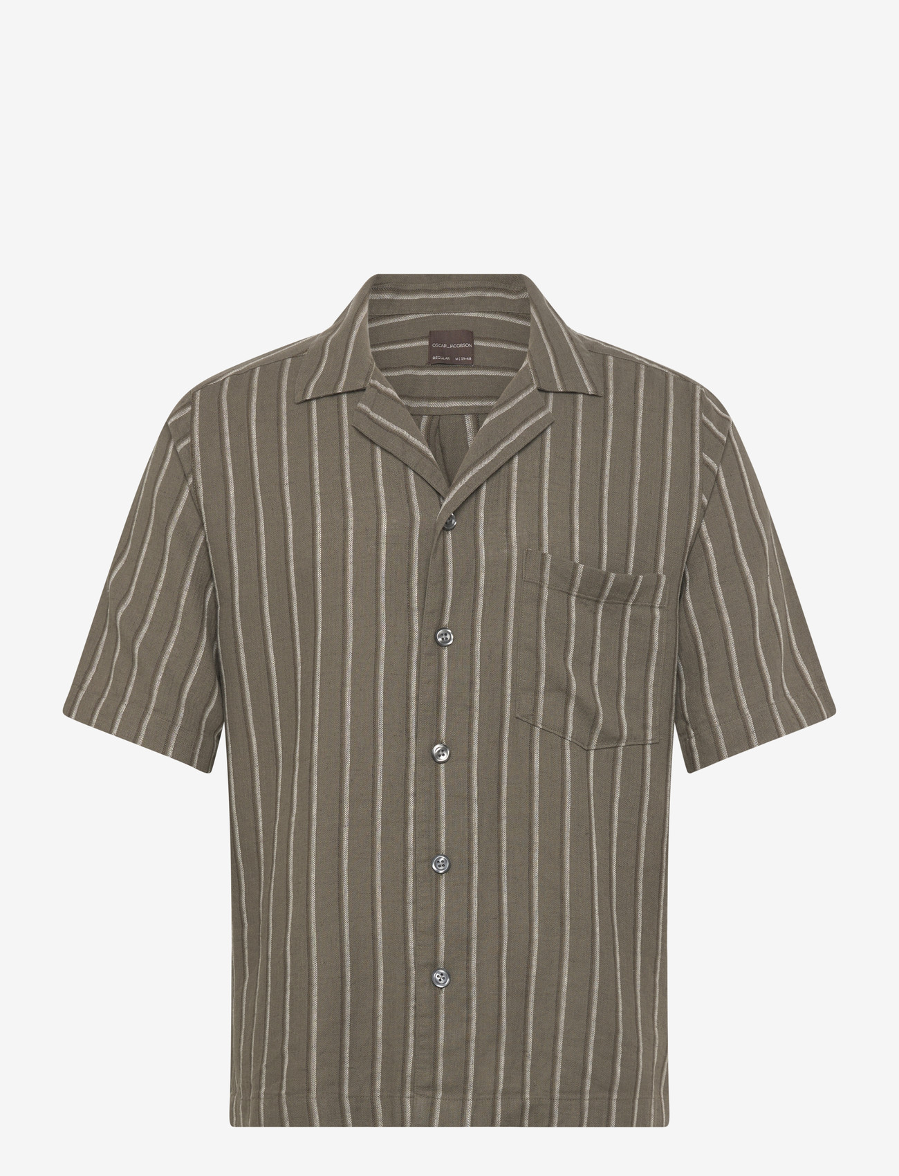 Oscar Jacobson - Reg Fit Cuban SS Herringbone Stripe Shirt - basic skjorter - matt green - 0
