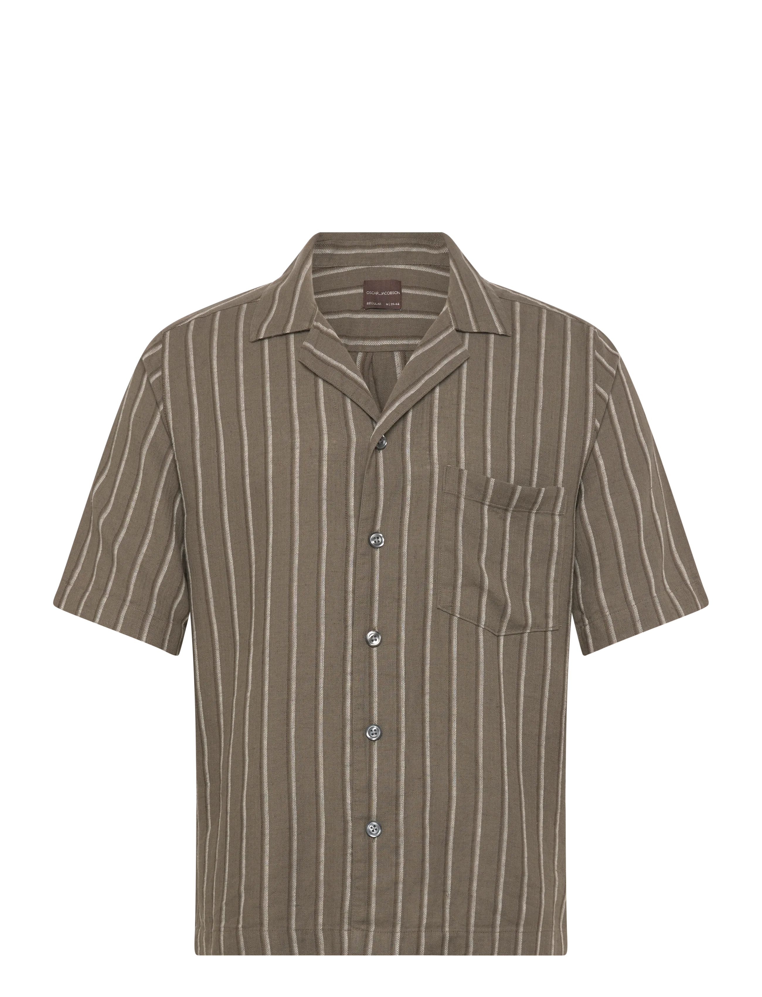 Oscar Jacobson Reg Fit Cuban SS Herringbone Stripe Shirt - Oscar Jacobson - MATT GREEN / khaki/green