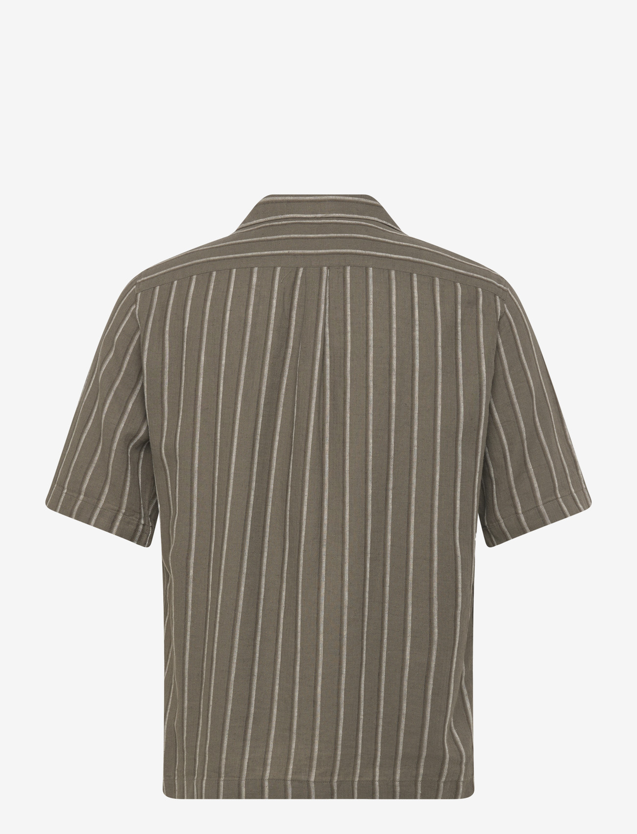Oscar Jacobson - Reg Fit Cuban SS Herringbone Stripe Shirt - basic skjorter - matt green - 1