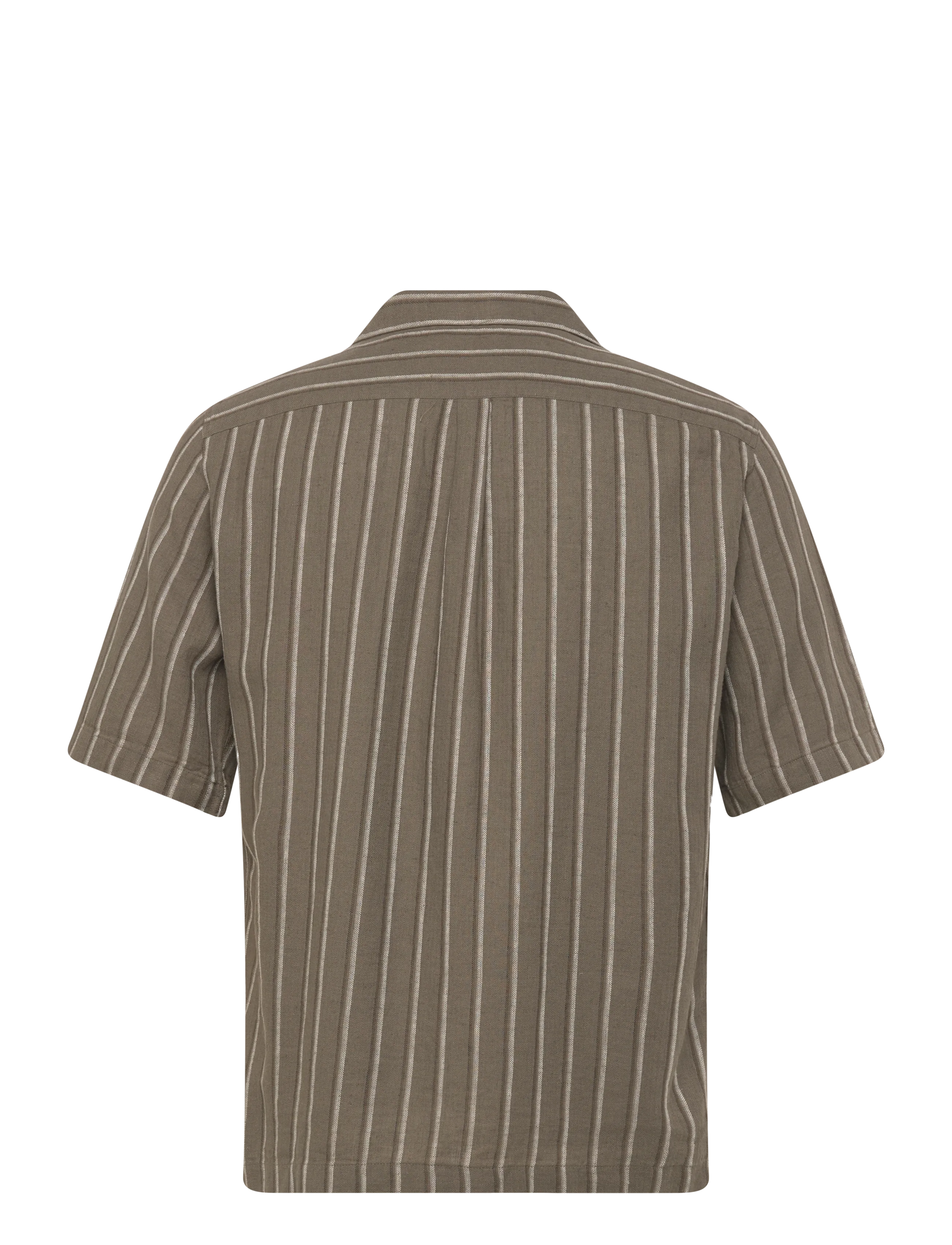Oscar Jacobson - Reg Fit Cuban SS Herringbone Stripe Shirt - basic-hemden - matt green - 1