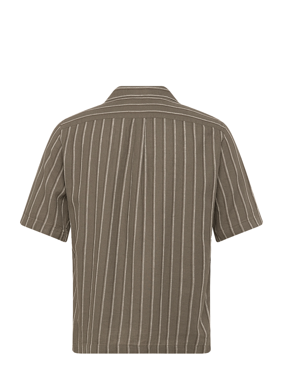 Oscar Jacobson - Reg Fit Cuban SS Herringbone Stripe Shirt - basic-hemden - matt green - 1