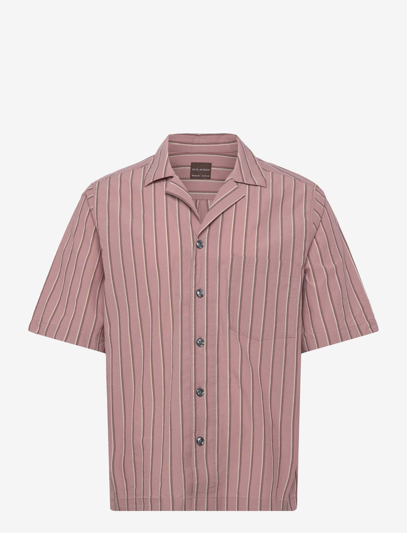 Oscar Jacobson - Reg Fit Cuban Striped Shirt - basic skjorter - desert rose - 0