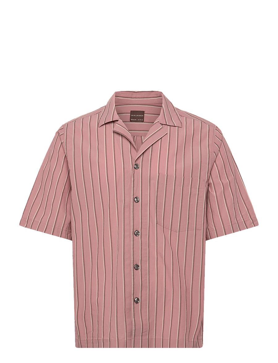 Oscar Jacobson - Reg Fit Cuban Striped Shirt - tavalised t-särgid - desert rose - 0